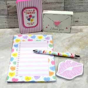 Handcrafted DTF Wrapped  Heart  Pen with 1 Heart notepad 1 Lip Sticky Notepad